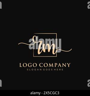 RM Initial handwriting logo with rectangle Stock Vector
