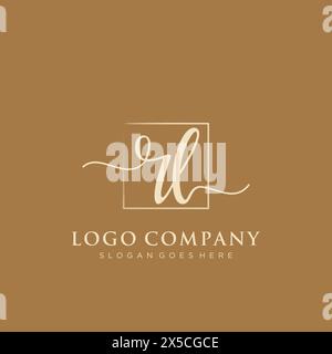 RL Initial handwriting logo with rectangle Stock Vector