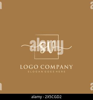 SV Initial handwriting logo with rectangle Stock Vector