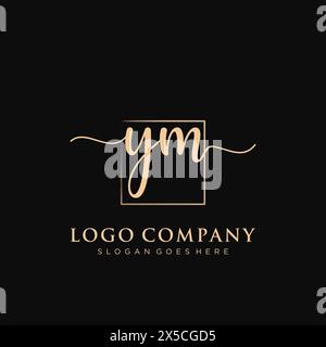 YM Initial handwriting logo with rectangle Stock Vector