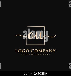 OU Initial handwriting logo with rectangle Stock Vector