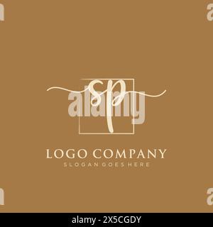 SP Initial handwriting logo with rectangle Stock Vector