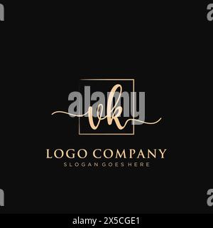 VK Initial handwriting logo with rectangle Stock Vector