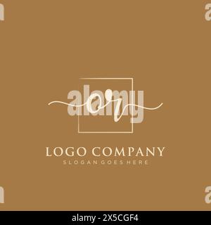 OR Initial handwriting logo with rectangle Stock Vector