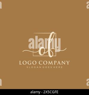 OF Initial handwriting logo with rectangle Stock Vector