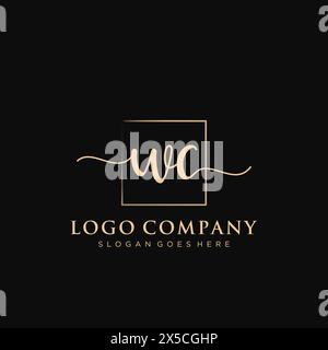 WC Initial handwriting logo with rectangle Stock Vector