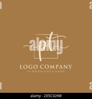 PT Initial handwriting logo with rectangle Stock Vector
