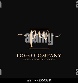 PW Initial handwriting logo with rectangle Stock Vector
