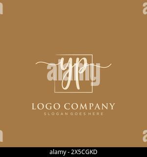 YP Initial handwriting logo with rectangle Stock Vector