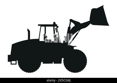 Front loader silhouette. Heavy machinery for construction and mining Stock Vector