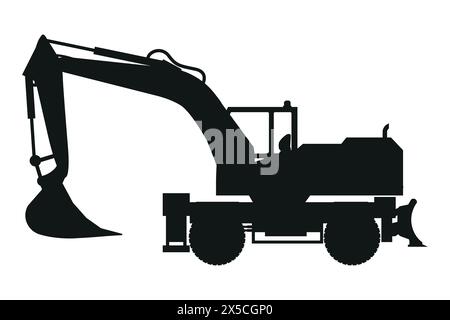 backhoe silhouette. Heavy machinery for construction and mining Stock Vector