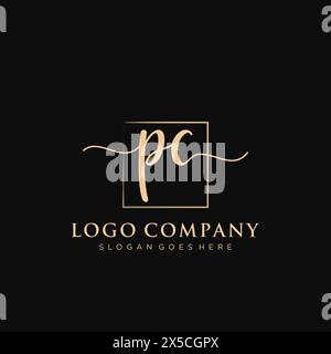 PC Initial handwriting logo with rectangle Stock Vector