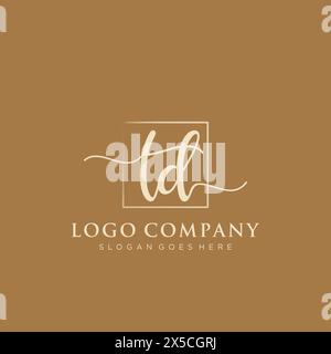 TD Initial handwriting logo with rectangle Stock Vector