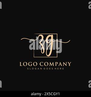 ZG Initial handwriting logo with rectangle Stock Vector