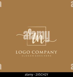 RN Initial handwriting logo with rectangle Stock Vector