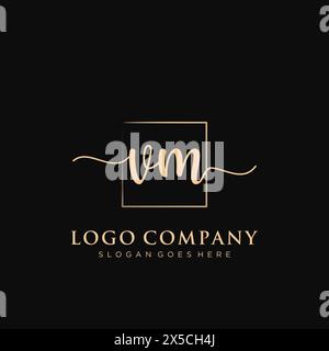 VM Initial handwriting logo with rectangle Stock Vector