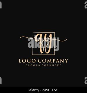 QY Initial handwriting logo with rectangle Stock Vector