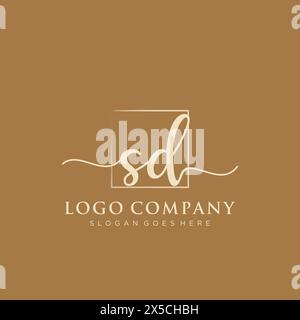 SD Initial handwriting logo with rectangle Stock Vector