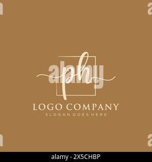 PH Initial handwriting logo with rectangle Stock Vector
