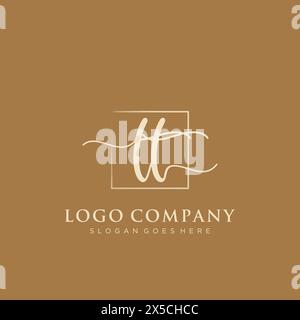 TT Initial handwriting logo with rectangle Stock Vector