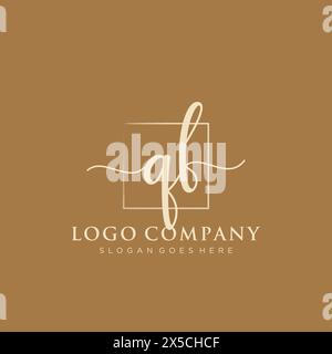 QF Initial handwriting logo with rectangle Stock Vector