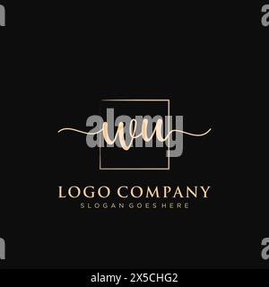 WU Initial handwriting logo with rectangle Stock Vector