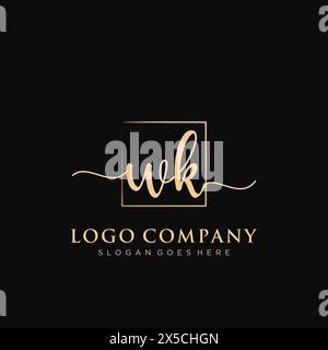 WK Initial handwriting logo with rectangle Stock Vector
