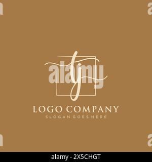 TJ Initial handwriting logo with rectangle Stock Vector