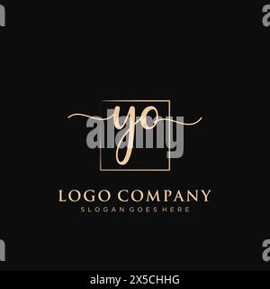 YO Initial handwriting logo with rectangle Stock Vector
