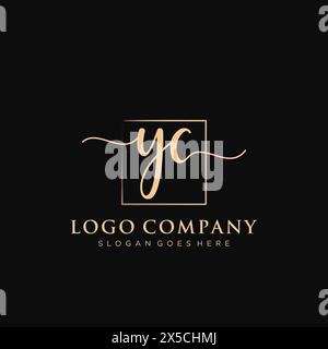 YC Initial handwriting logo with rectangle Stock Vector