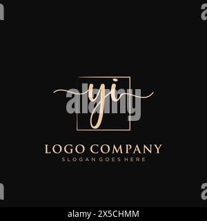 YI Initial handwriting logo with rectangle Stock Vector
