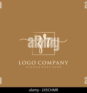 ZR Initial handwriting logo with rectangle Stock Vector