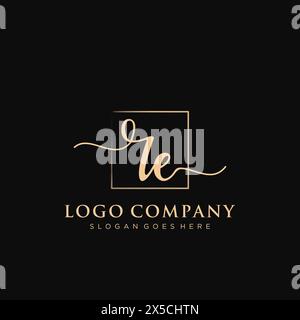 RE Initial handwriting logo with rectangle Stock Vector