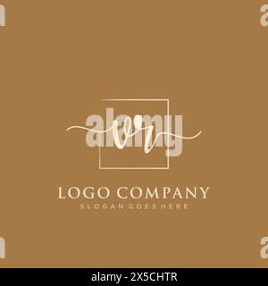 VR Initial handwriting logo with rectangle Stock Vector