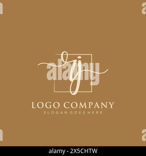 RJ Initial handwriting logo with rectangle Stock Vector