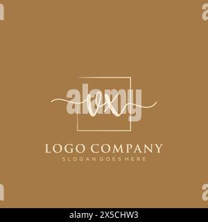 VX Initial handwriting logo with rectangle Stock Vector