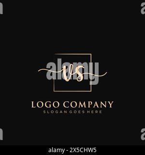 VS Initial handwriting logo with rectangle Stock Vector