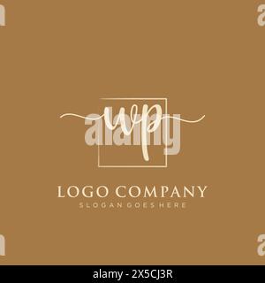 WP Initial handwriting logo with rectangle Stock Vector