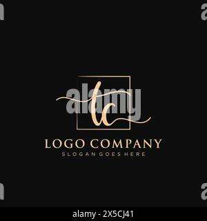 TC Initial handwriting logo with rectangle Stock Vector