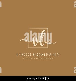 VL Initial handwriting logo with rectangle Stock Vector