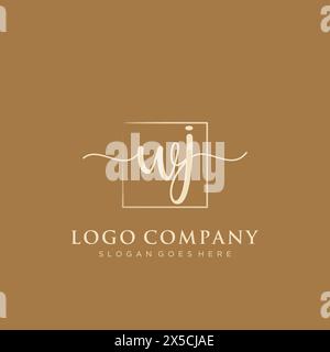 WJ Initial handwriting logo with rectangle Stock Vector