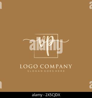 VP Initial handwriting logo with rectangle Stock Vector