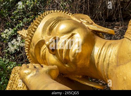 Reclining Buddha statue, Phousi or Phu Si Hill, Luang Prabang, Laos Stock Photo