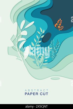 Blue and green pastel tone background with paper cut effect layers suitable for greeting cards, covers, handbils, presentations, and other printings w Stock Vector