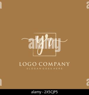 YR Initial handwriting logo with rectangle Stock Vector