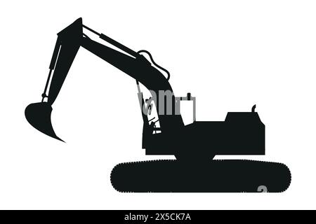 Crawler excavator silhouette. Heavy machinery for construction and mining Stock Vector