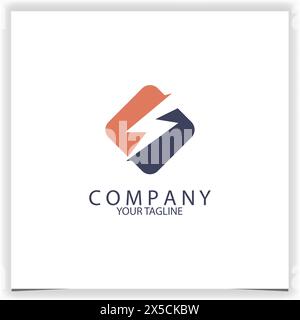 red and blue square logo with a thunder Stock Vector