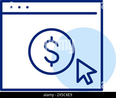 Web browser window, dollar sign and mouse clicking. Online transactions, banking and finance. Pixel perfect, editable stroke vector icon Stock Vector