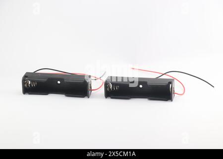 Single cell lithium ion battery holders on a white background Stock Photo