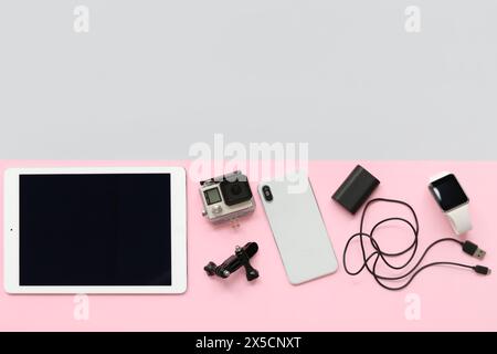 Set of different gadgets on color background Stock Photo
